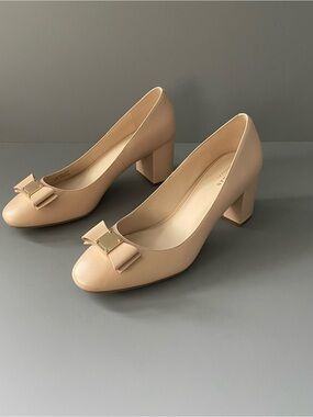 Cole Haan Tali Leather Pink Bow Pumps 9.5B Comfort Party Ladylike Wedding Bridal